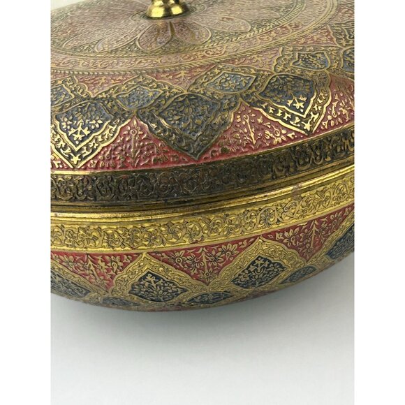 Kinco Brass Lidded Round Circular Trinket Box Home Decor Accent Boho Vintage - Picture 8 of 16